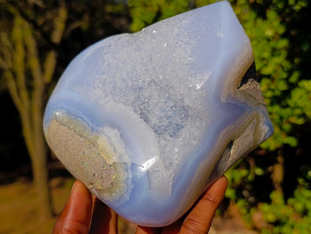 Polished Large Blue Lace Agate Standing Display Piece x 1 From Nsanje, Malawi - Toprock Gemstones and Minerals 