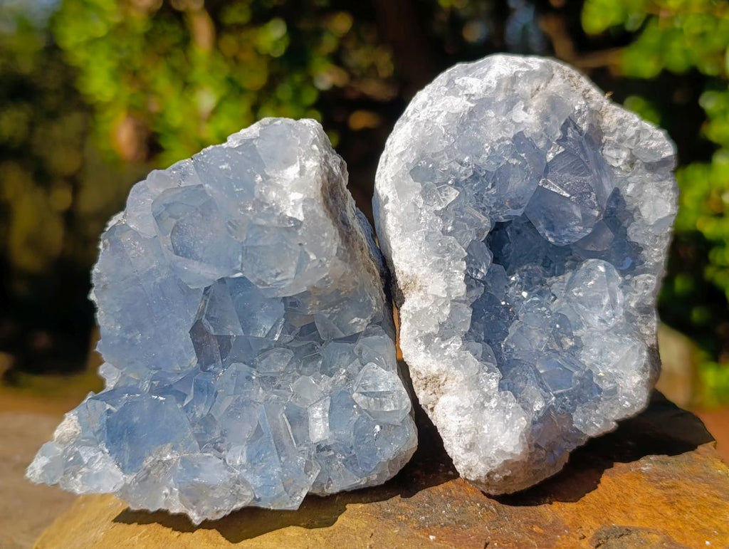 Natural Blue Celestite Geode Specimens x 6 From Sakoany, Madagascar - Toprock Gemstones and Minerals 