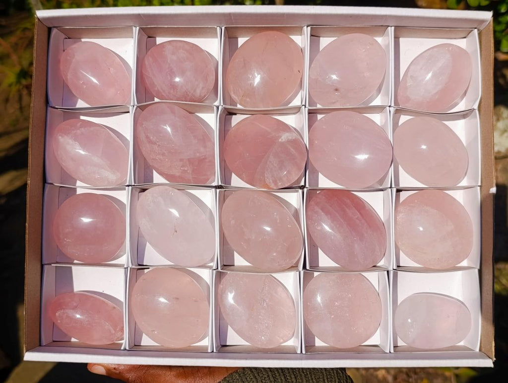 Polished Gemmy Rose Quartz Palm Stones x 20 From Madagascar - Toprock Gemstones and Minerals 