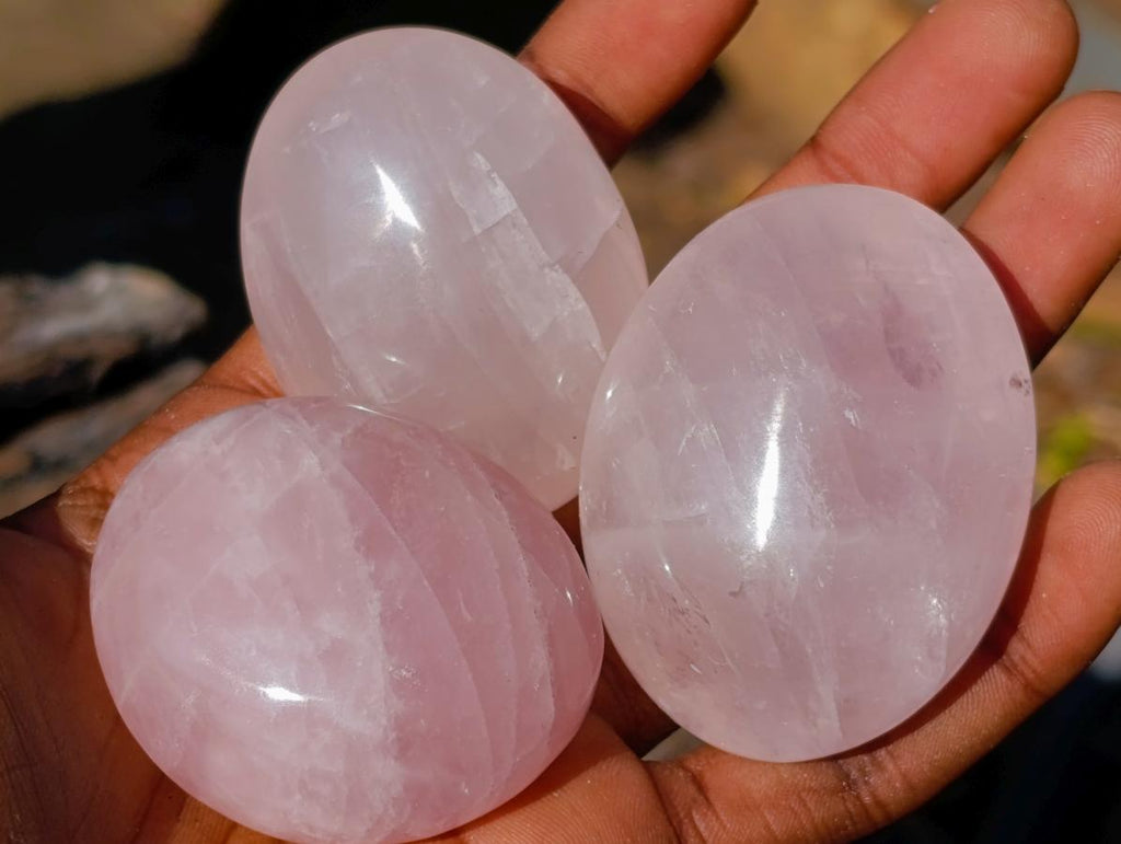 Polished Gemmy Rose Quartz Palm Stones x 20 From Madagascar - Toprock Gemstones and Minerals 