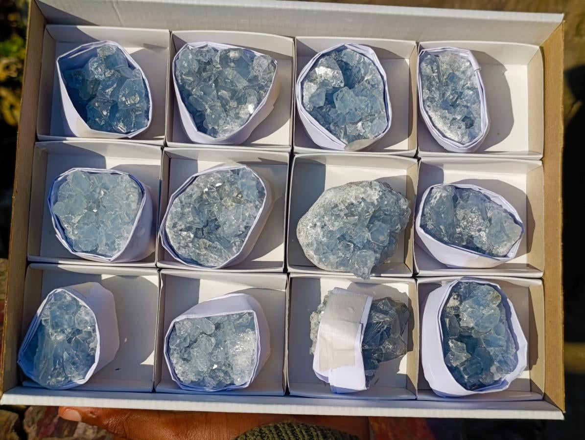 Natural Blue Celestite Specimens x 12 From Sakoany, Madagascar - Toprock Gemstones and Minerals 
