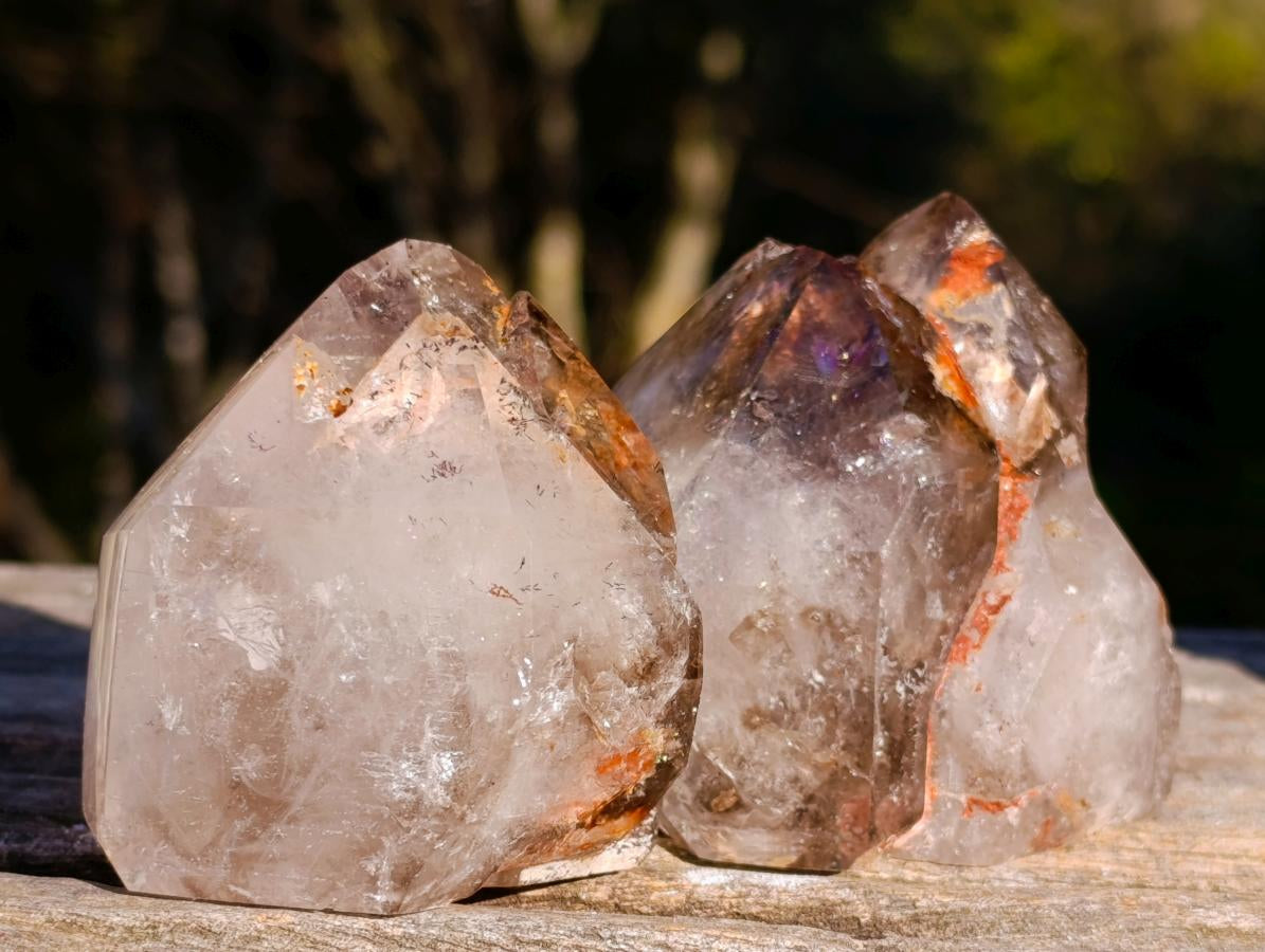 Polished Smokey Window Quartz Crystals x 6 From Akansobe, Madagascar - Toprock Gemstones and Minerals 