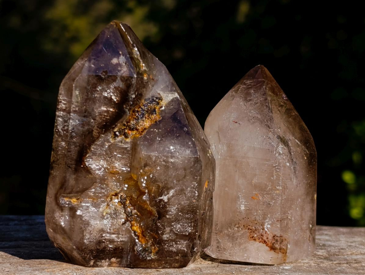 Polished Smokey Window Quartz Crystals x 6 From Akansobe, Madagascar - Toprock Gemstones and Minerals 