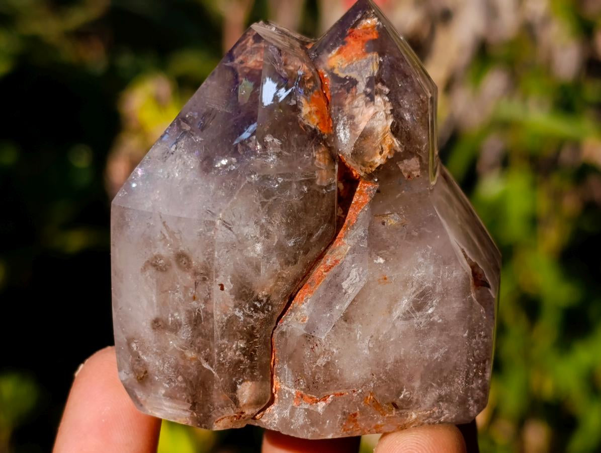 Polished Smokey Window Quartz Crystals x 6 From Akansobe, Madagascar - Toprock Gemstones and Minerals 