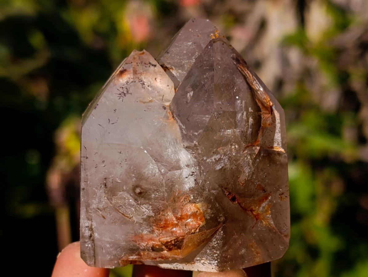 Polished Smokey Window Quartz Crystals x 6 From Akansobe, Madagascar - Toprock Gemstones and Minerals 
