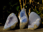 Polished Blue Lace Agate Geode Standing Display Pieces x 3 From Nsanje, Malawi - Toprock Gemstones and Minerals 