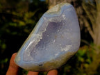 Polished Blue Lace Agate Geode Standing Display Pieces x 3 From Nsanje, Malawi - Toprock Gemstones and Minerals 