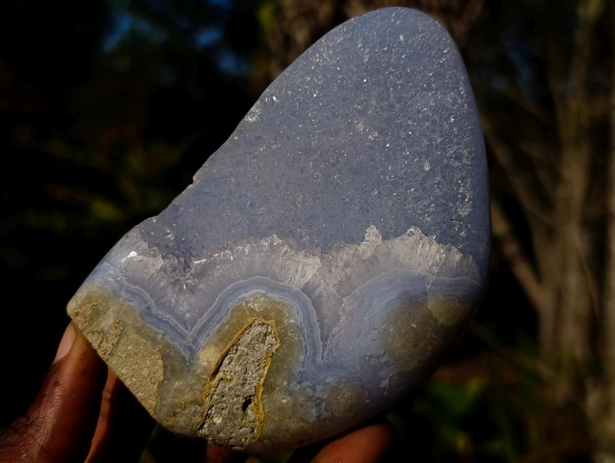 Polished Blue Lace Agate Geode Standing Display Pieces x 3 From Nsanje, Malawi - Toprock Gemstones and Minerals 