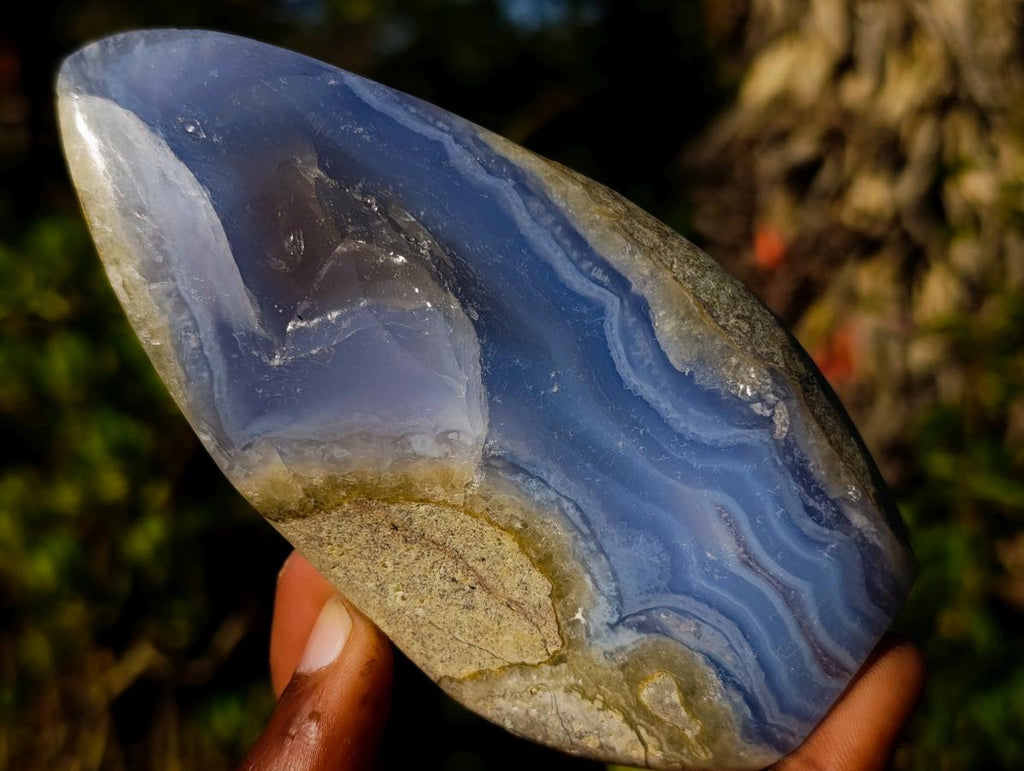 Polished Blue Lace Agate Geode Standing Display Pieces x 3 From Nsanje, Malawi - Toprock Gemstones and Minerals 