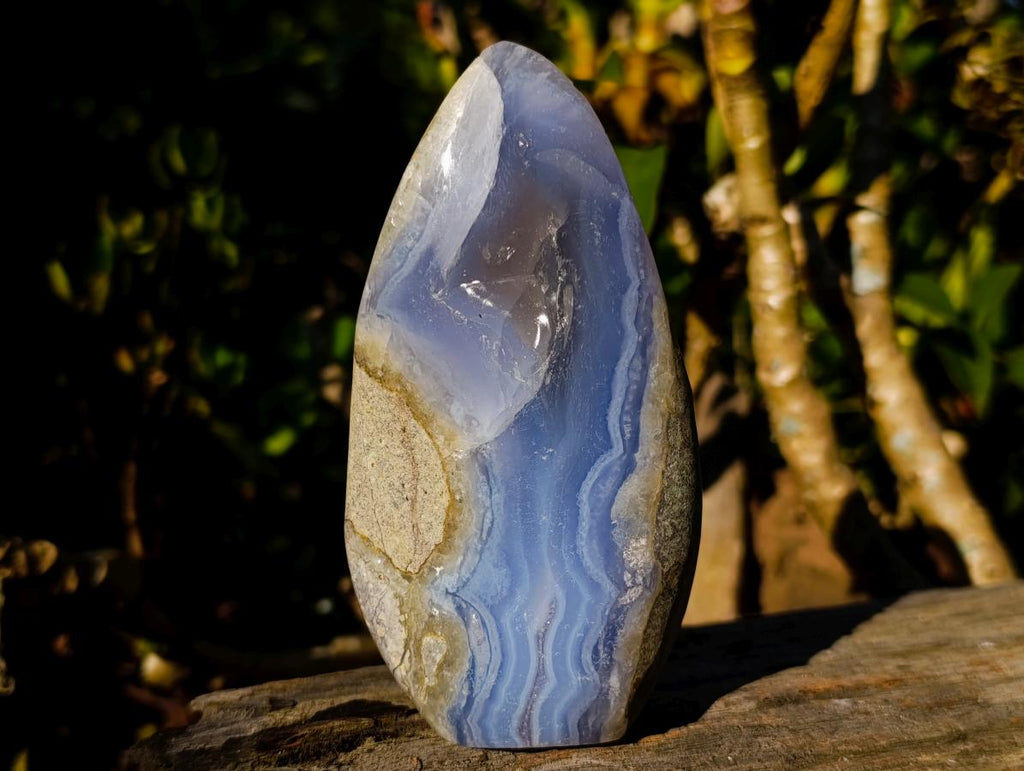Polished Blue Lace Agate Geode Standing Display Pieces x 3 From Nsanje, Malawi - Toprock Gemstones and Minerals 