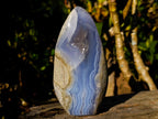 Polished Blue Lace Agate Geode Standing Display Pieces x 3 From Nsanje, Malawi - Toprock Gemstones and Minerals 