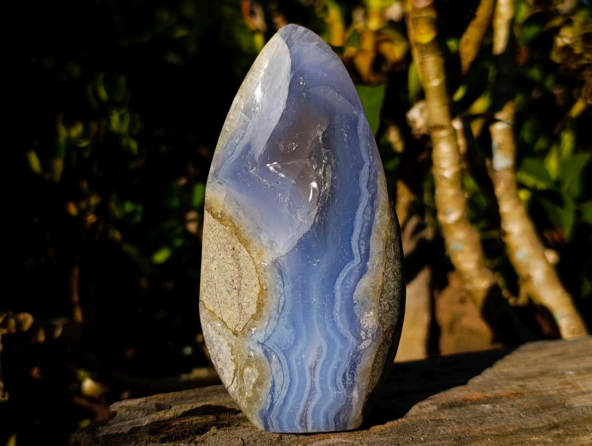 Polished Blue Lace Agate Geode Standing Display Pieces x 3 From Nsanje, Malawi - Toprock Gemstones and Minerals 