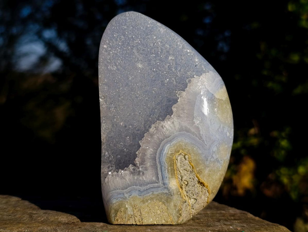 Polished Blue Lace Agate Geode Standing Display Pieces x 3 From Nsanje, Malawi - Toprock Gemstones and Minerals 