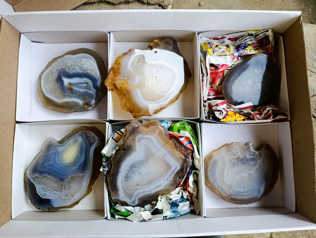 Polished Banded Agate Slices with Natural Edging x 7 From Madagascar - Toprock Gemstones and Minerals 