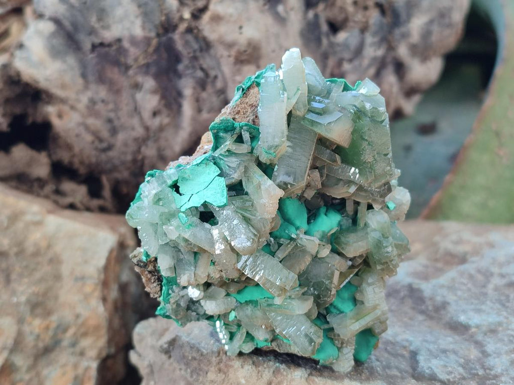 Natural Rare Bladed Barite with Malachite Specimens x 3 From Shangulowé Mine, Congo - Toprock Gemstones and Minerals 