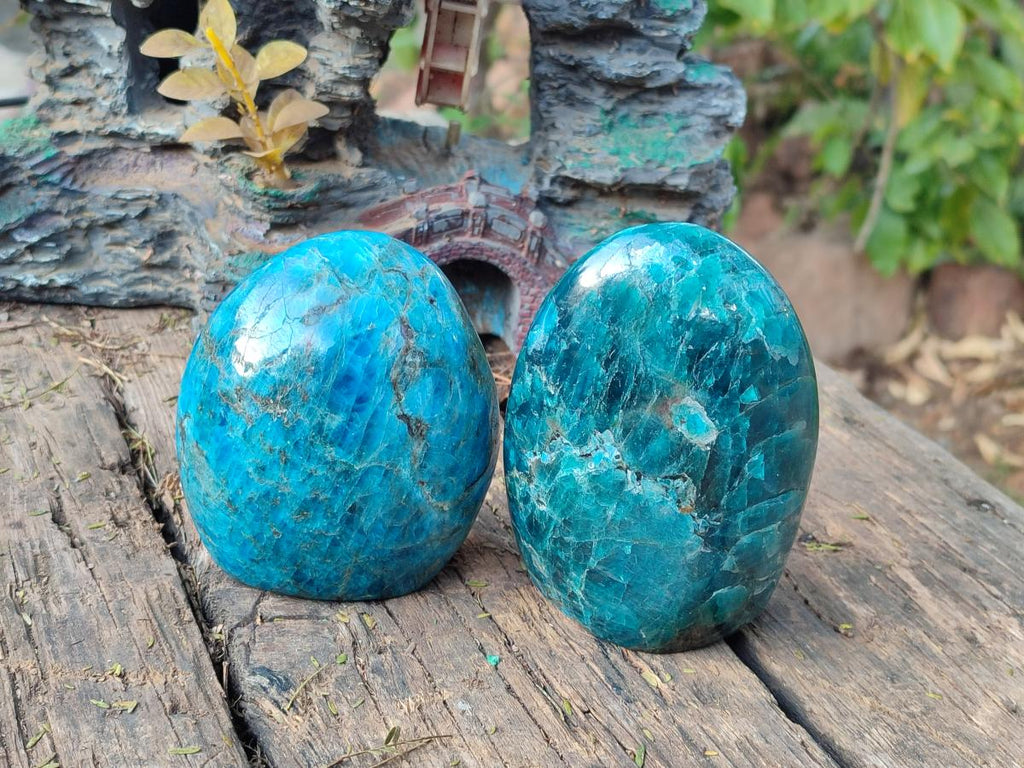 Polished Blue Apatite Standing Display Pieces x 2 From Betroka, Madagascar - Toprock Gemstones and Minerals 