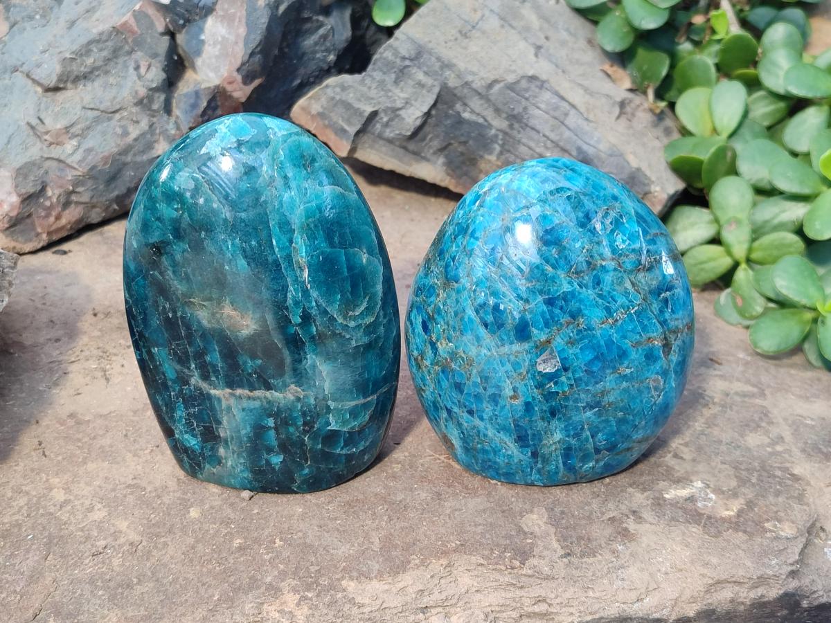 Polished Blue Apatite Standing Display Pieces x 2 From Betroka, Madagascar - Toprock Gemstones and Minerals 