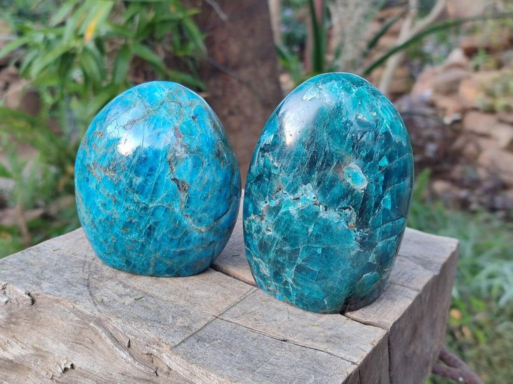 Polished Blue Apatite Standing Display Pieces x 2 From Betroka, Madagascar - Toprock Gemstones and Minerals 
