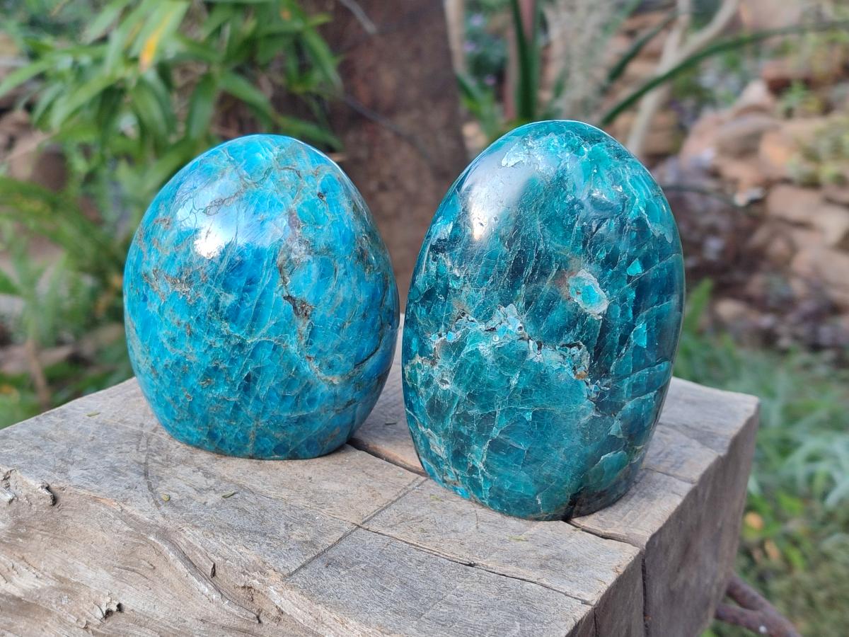 Polished Blue Apatite Standing Display Pieces x 2 From Betroka, Madagascar - Toprock Gemstones and Minerals 