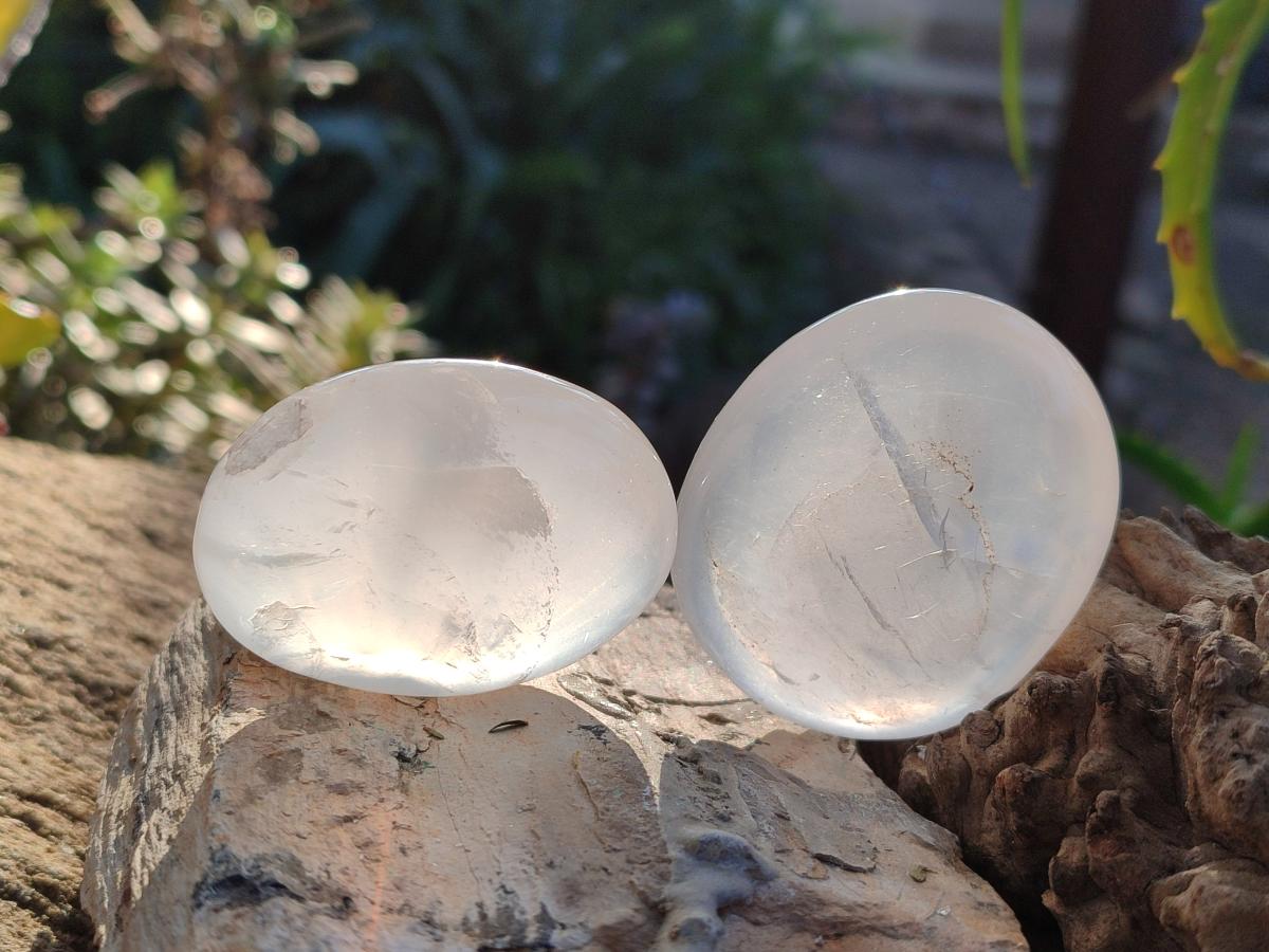 Polished Girasol Pearl Quartz Palm Stones x 24 From Ambatondrazaka, Madagascar - Toprock Gemstones and Minerals 