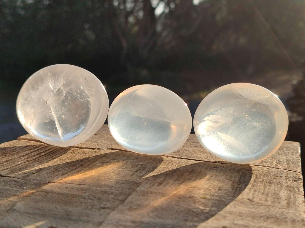 Polished Girasol Pearl Quartz Palm Stones x 24 From Ambatondrazaka, Madagascar - Toprock Gemstones and Minerals 