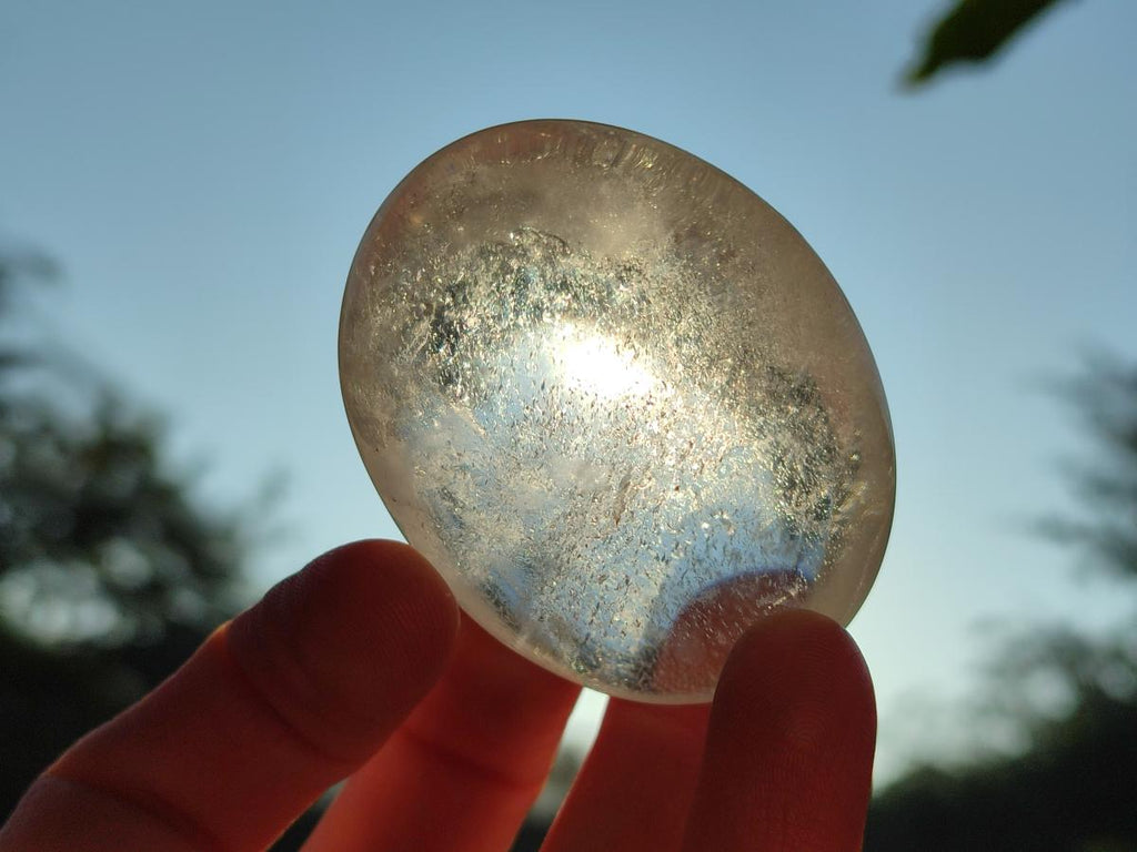 Polished Girasol Pearl Quartz Palm Stones x 24 From Ambatondrazaka, Madagascar - Toprock Gemstones and Minerals 