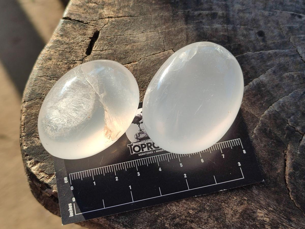 Polished Girasol Pearl Quartz Palm Stones x 24 From Ambatondrazaka, Madagascar - Toprock Gemstones and Minerals 