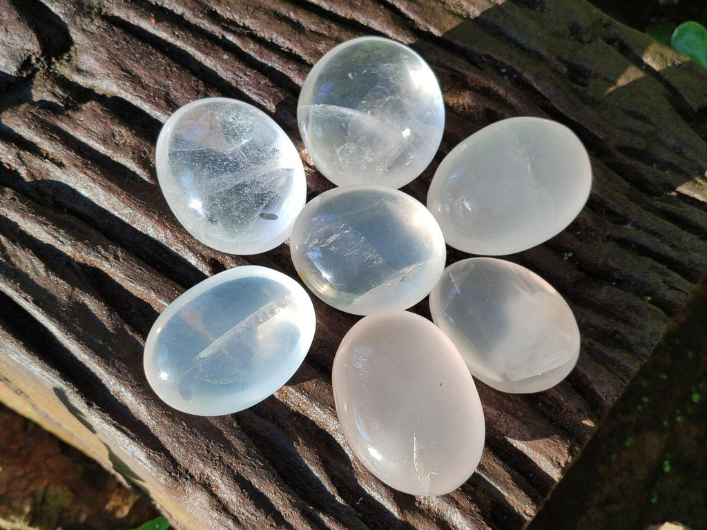 Polished Girasol Pearl Quartz Palm Stones x 24 From Ambatondrazaka, Madagascar - Toprock Gemstones and Minerals 