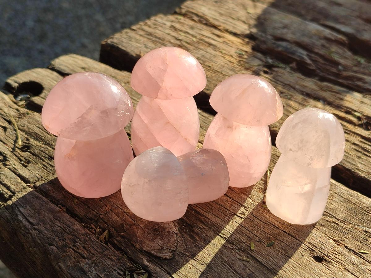 Polished Gemmy Rose Quartz Mushrooms x 24 From Madagascar - Toprock Gemstones and Minerals 