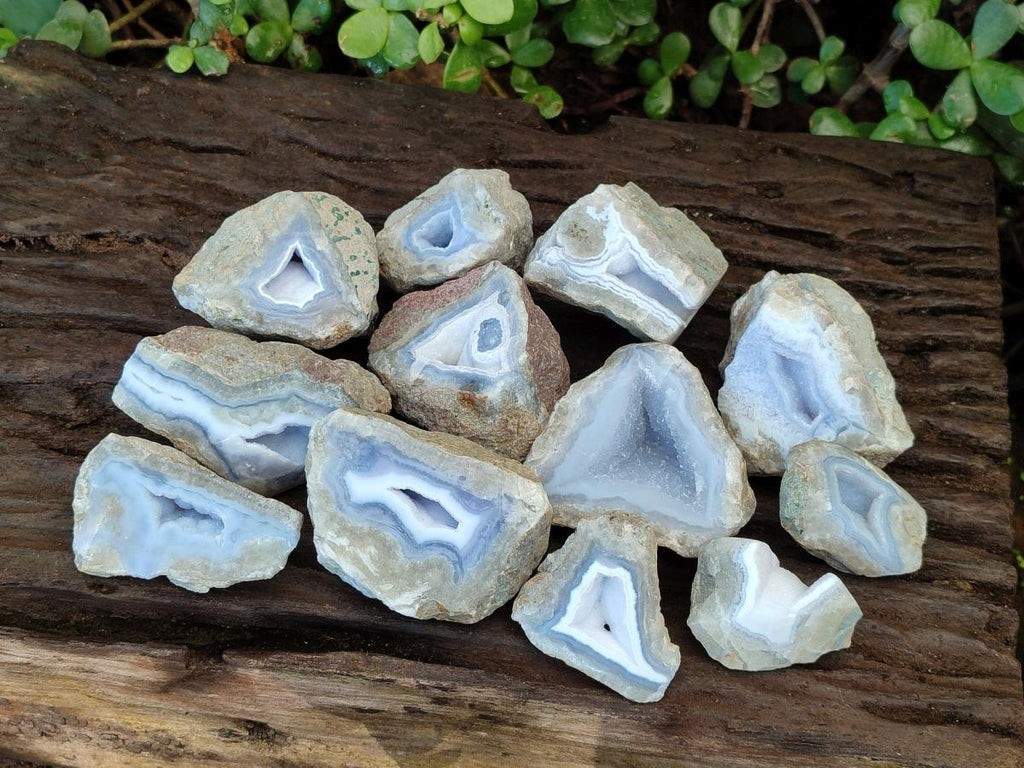 Polished On One Side Blue Lace Agate Geodes x 12 From Nsanje, Malawi - Toprock Gemstones and Minerals 