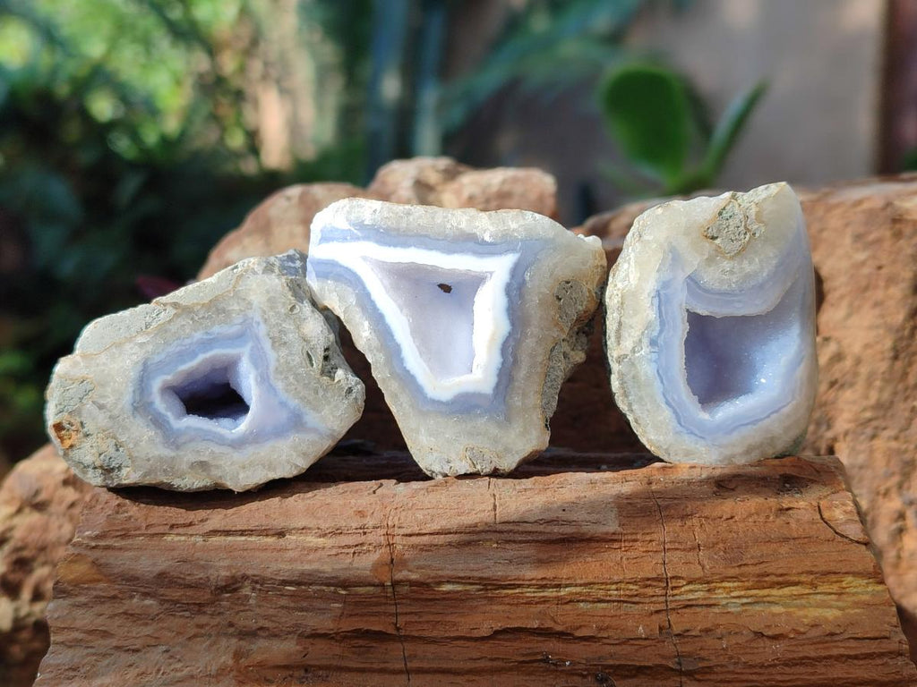 Polished On One Side Blue Lace Agate Geodes x 12 From Nsanje, Malawi - Toprock Gemstones and Minerals 