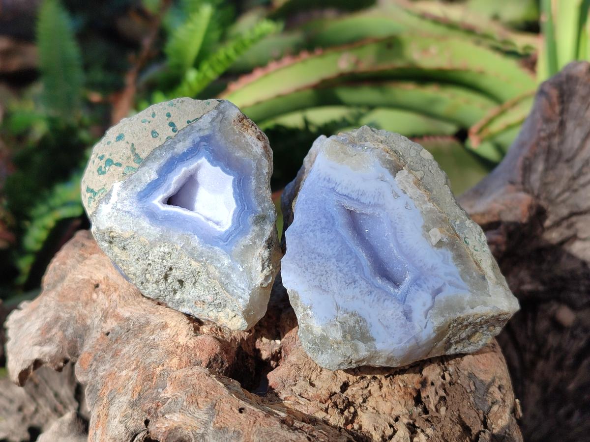 Polished On One Side Blue Lace Agate Geodes x 12 From Nsanje, Malawi - Toprock Gemstones and Minerals 