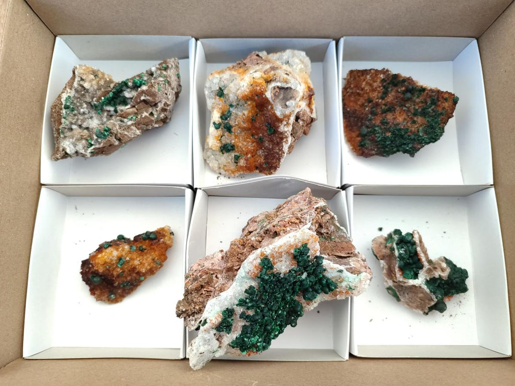 Natural Ball Malachite Specimens Coated with Drusy Quartz on Dolomite x 2 From Mindingi Mine, Congo - Toprock Gemstones and Minerals 