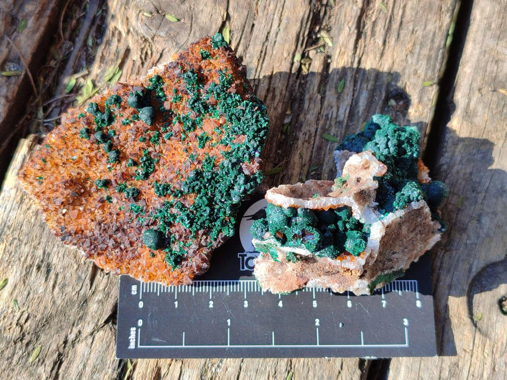 Natural Ball Malachite Specimens Coated with Drusy Quartz on Dolomite x 2 From Mindingi Mine, Congo - Toprock Gemstones and Minerals 