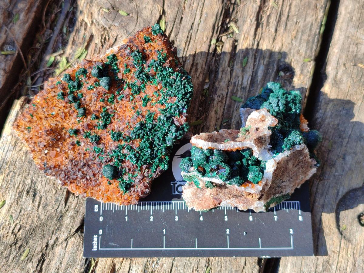 Natural Ball Malachite Specimens Coated with Drusy Quartz on Dolomite x 2 From Mindingi Mine, Congo - Toprock Gemstones and Minerals 
