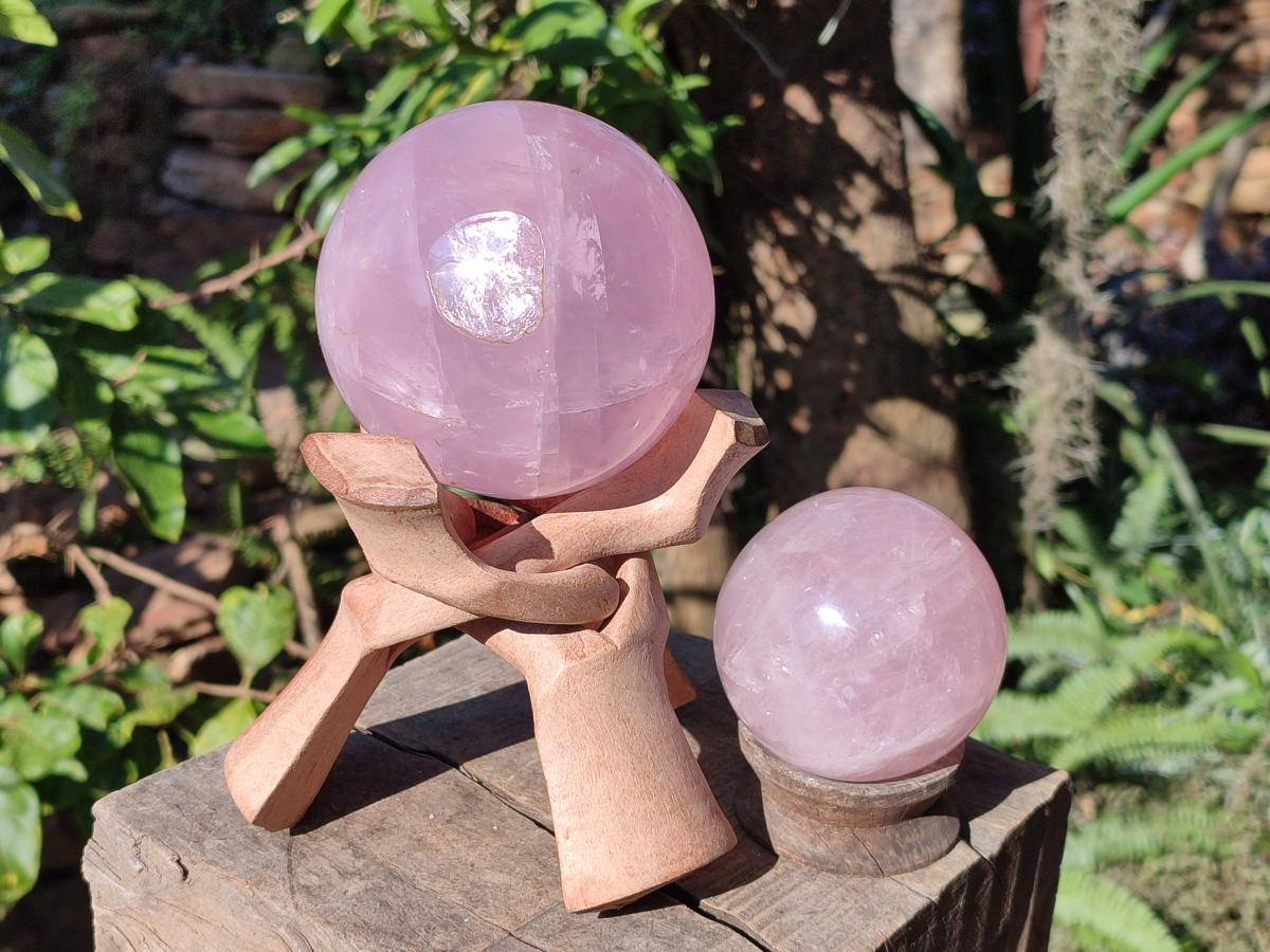 Polished Gemmy Rose Quartz Spheres x 2 From Madagascar - Toprock Gemstones and Minerals 