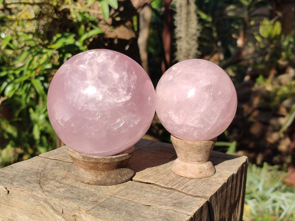 Polished Gemmy Rose Quartz Spheres x 2 From Madagascar - Toprock Gemstones and Minerals 