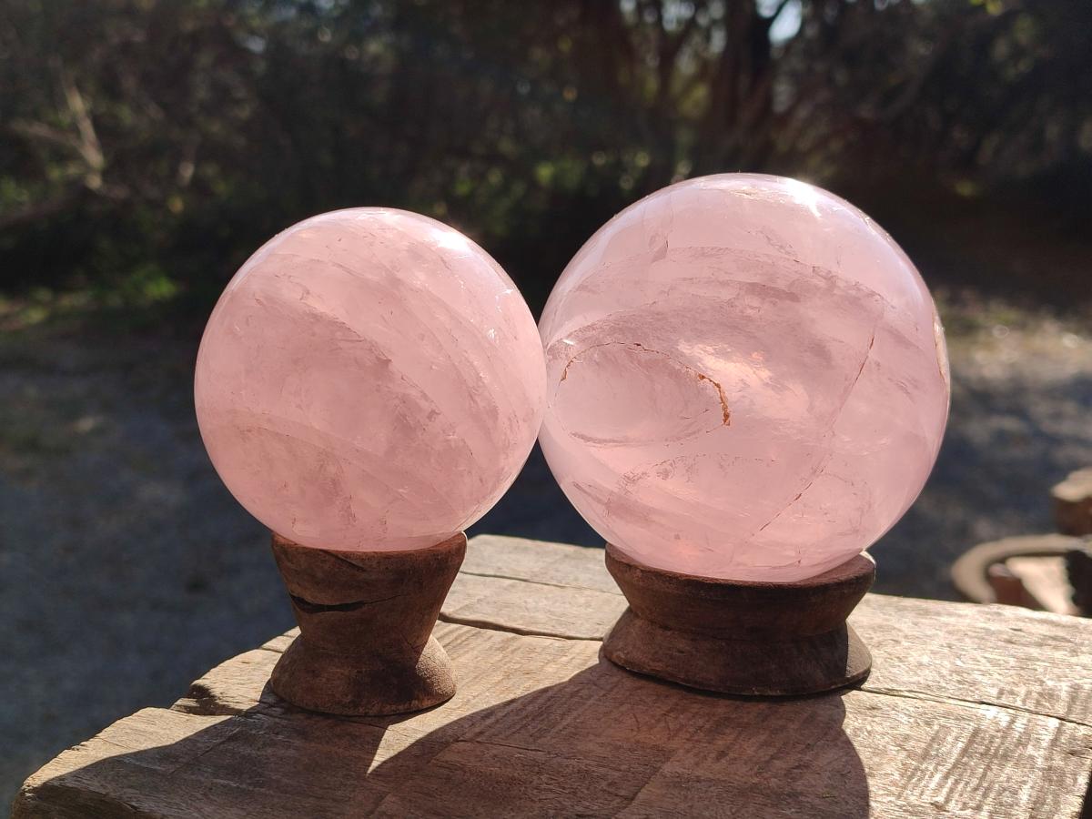 Polished Gemmy Rose Quartz Spheres x 2 From Madagascar - Toprock Gemstones and Minerals 