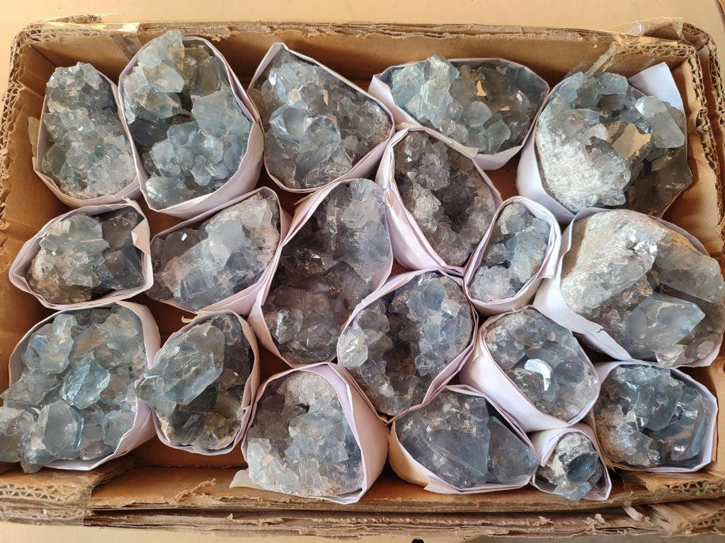 Natural Blue Celestite Crystal Specimens x 19 From Sakoany, Madagascar