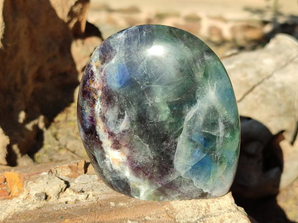 Polished Watermelon Fluorite Standing Display Pieces x 3 From Uis, Namibia - Toprock Gemstones and Minerals 
