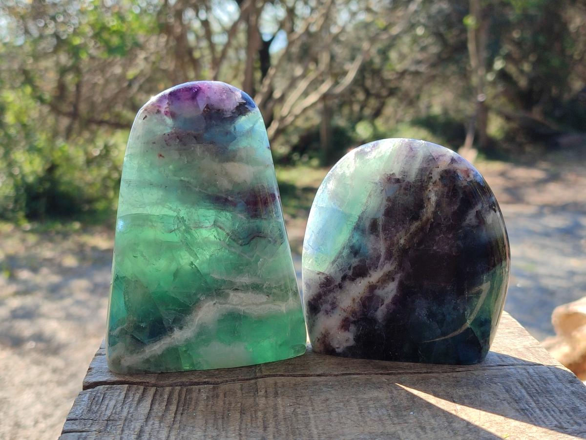 Polished Watermelon Fluorite Standing Display Pieces x 3 From Uis, Namibia - Toprock Gemstones and Minerals 