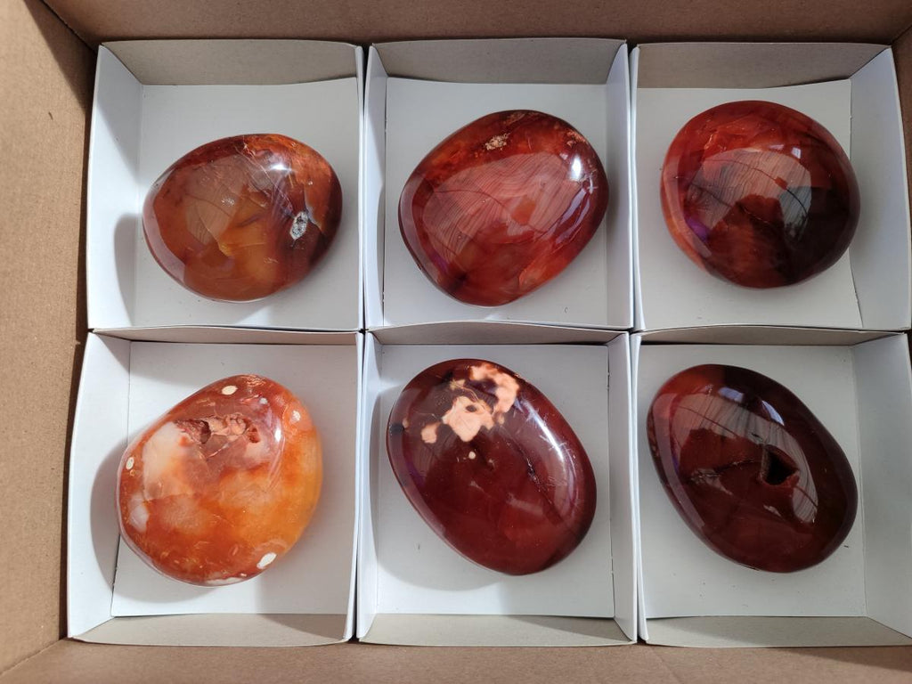Polished Carnelian Agate Gemstone Galets x 6 From Madagascar - Toprock Gemstones and Minerals 