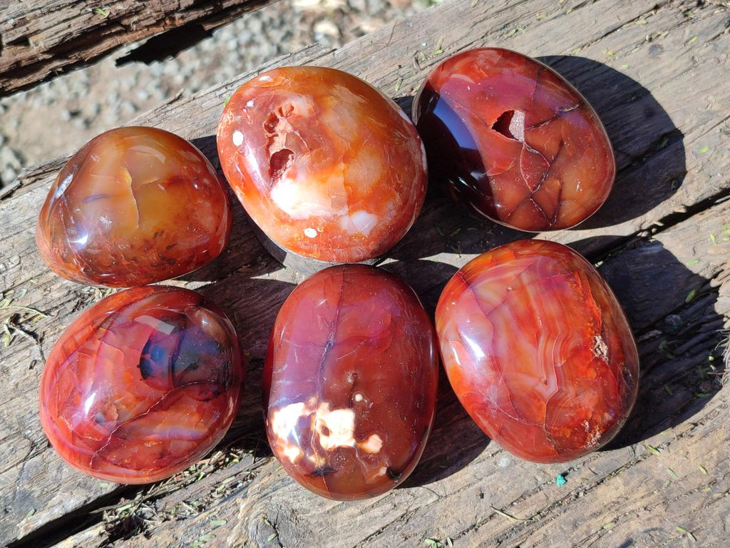 Polished Carnelian Agate Gemstone Galets x 6 From Madagascar - Toprock Gemstones and Minerals 