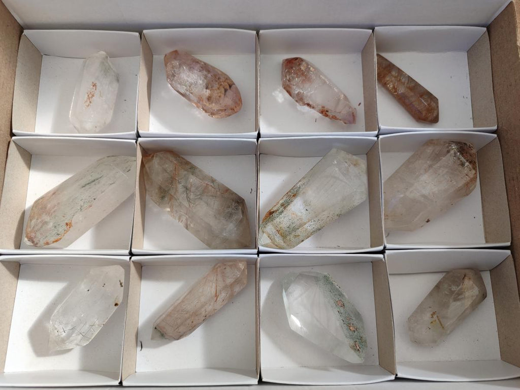 Polished Quartz Double Terminated Crystals with Inclusions x 12 From Madagascar - Toprock Gemstones and Minerals 