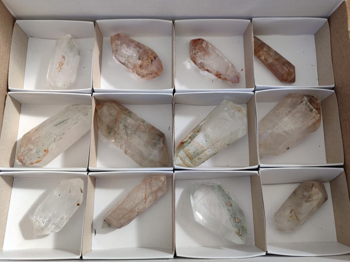 Polished Quartz Double Terminated Crystals with Inclusions x 12 From Madagascar - Toprock Gemstones and Minerals 