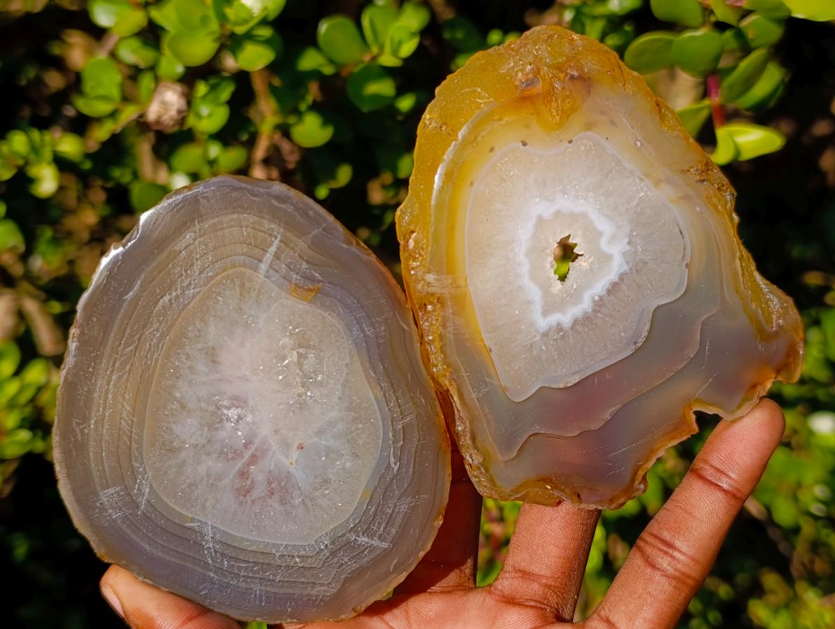 Polished Banded Agate Slices with Natural Edging x 12 From Madagascar - Toprock Gemstones and Minerals 