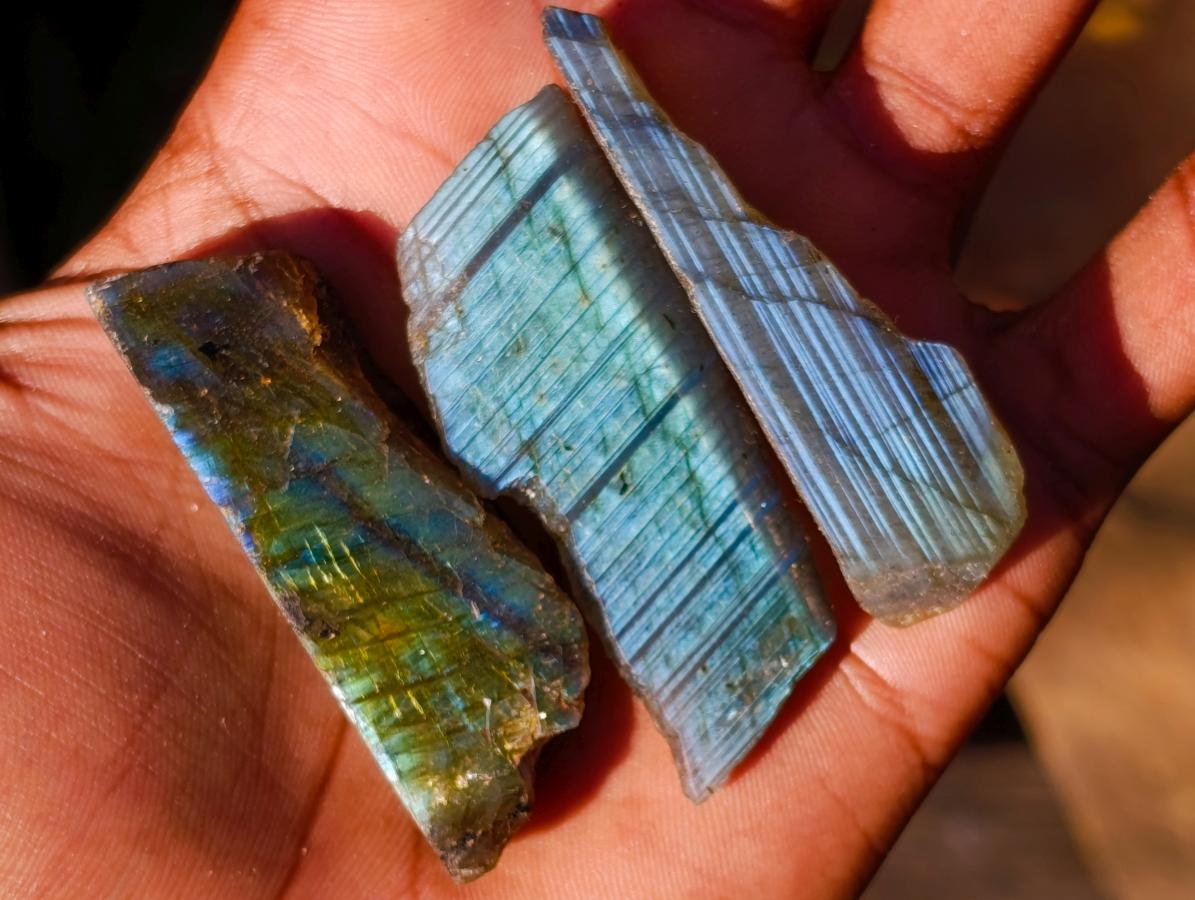 Polished One Side Labradorite Slices x 70 From Madagascar - Toprock Gemstones and Minerals 