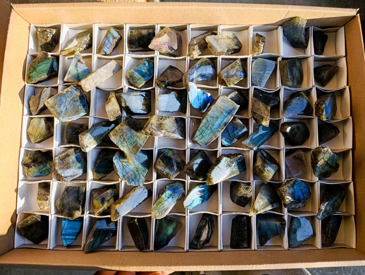 Polished One Side Labradorite Slices x 70 From Madagascar - Toprock Gemstones and Minerals 