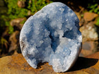 Polished Blue Celestite Geode Standing Display Pieces x 2 From Sakoany, Madagascar - Toprock Gemstones and Minerals 