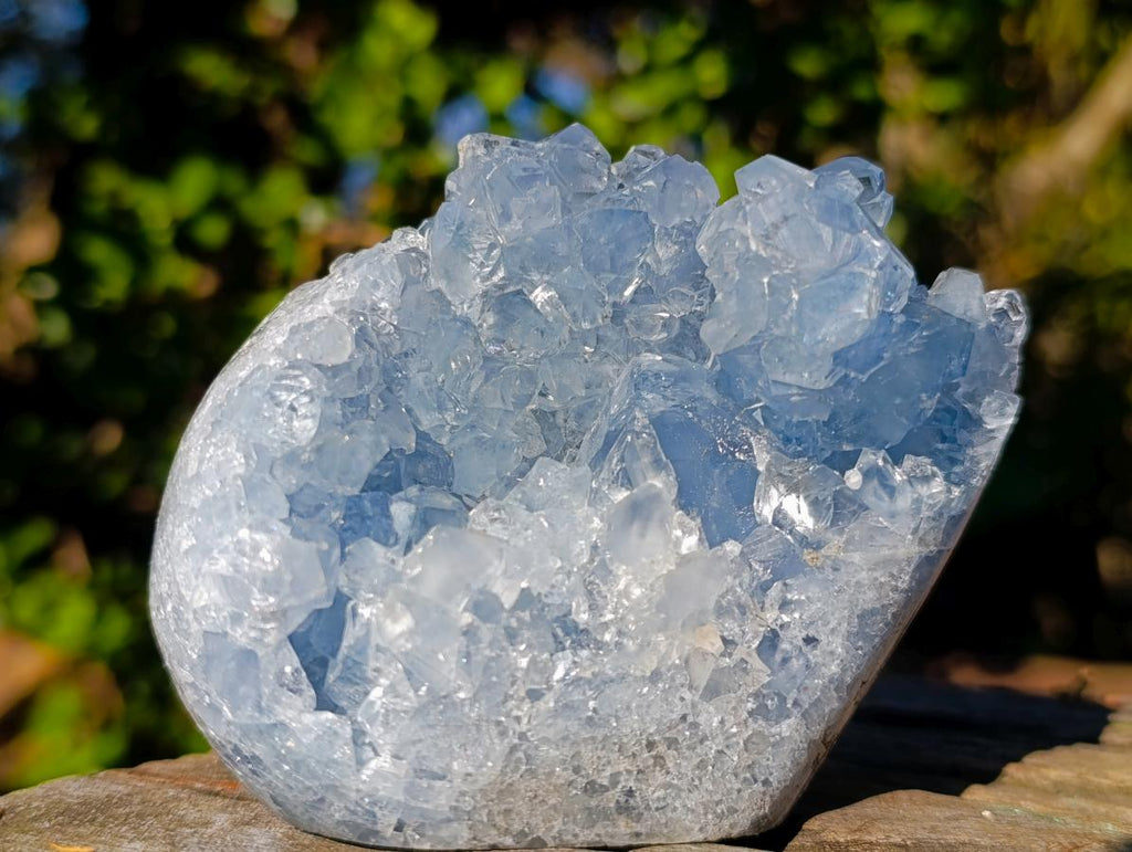 Polished Blue Celestite Geode Standing Display Pieces x 2 From Sakoany, Madagascar - Toprock Gemstones and Minerals 